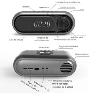Parlante con Reloj Digital y Carga Inalámbrica+ ENVIO GRATIS